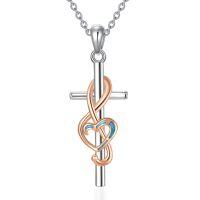 wholesale 925 Sterling Silver Cross with Heart Treble Clef Pendant Necklace for Women Girls- Rhodium And Rose Gold Plated