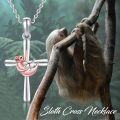 wholesale 925 Sterling Silver Sloth Moon Cross Pendant Necklace for Women Girls-0-5