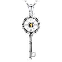 wholesale 925 Sterling Silver Compass Key Necklace with CZ Stones and Cross Charm Graduation Gift for Her- Rhodium And Gold Plated