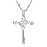 wholesale 925 Sterling Silver Diamond Cross Pendant Necklace for Women- Rhodium Plated