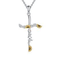 wholesale 925 Sterling Silver Cross with Sunflowers Pendant Necklace for Women Mom Wife Gift- Rhodium And Gold Plated
