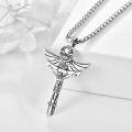 wholesale 925 Sterling Silver Angel Winged Crucifix Pendant Necklace with INRI and Wings Design - Mens Catholic s-0-5