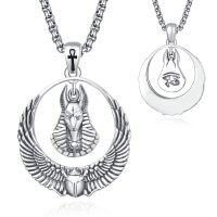 wholesale 925 Sterling Silver Egyptian Anubis Scarab Eye of Horus Cross Pendant Necklaces for Men- Oxidized/Oxidised